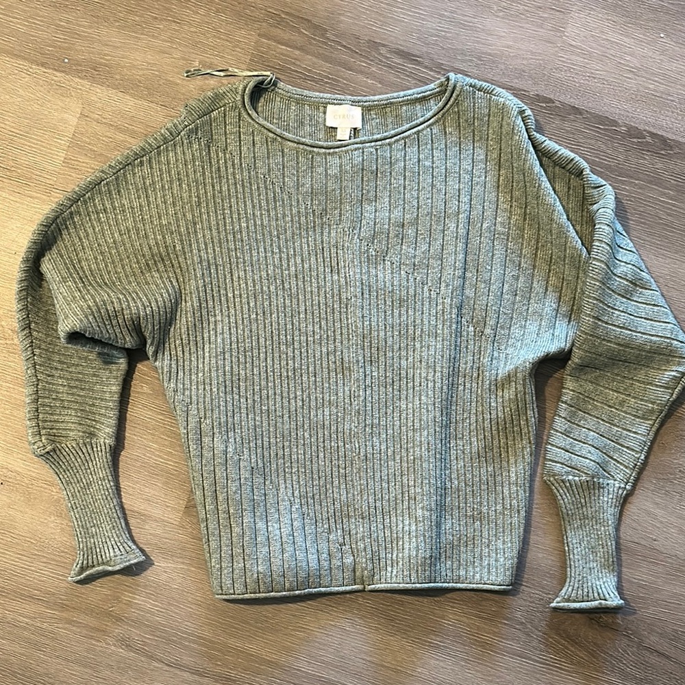 Cyrus Gray Cowl Neck Sweater with Ribbed Texture